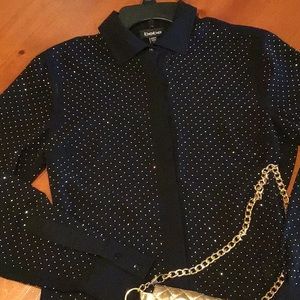 Stunning Black and Gold Bebe Sheer Blouse